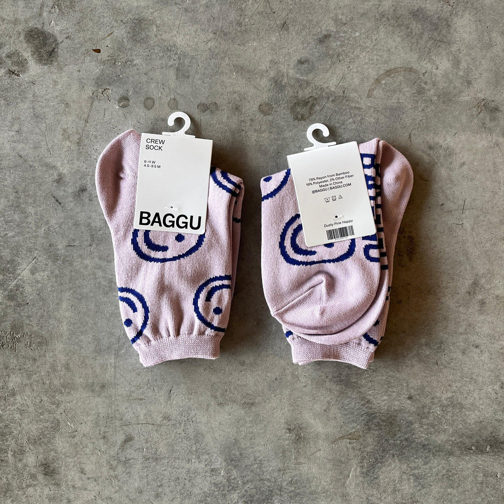Baggu - Crew Sock - Dusty Pink Happy - Shop Duet