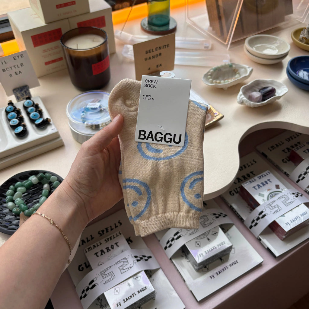 Baggu - Crew Sock - Ecru Periwinkle Happy - Shop Duet