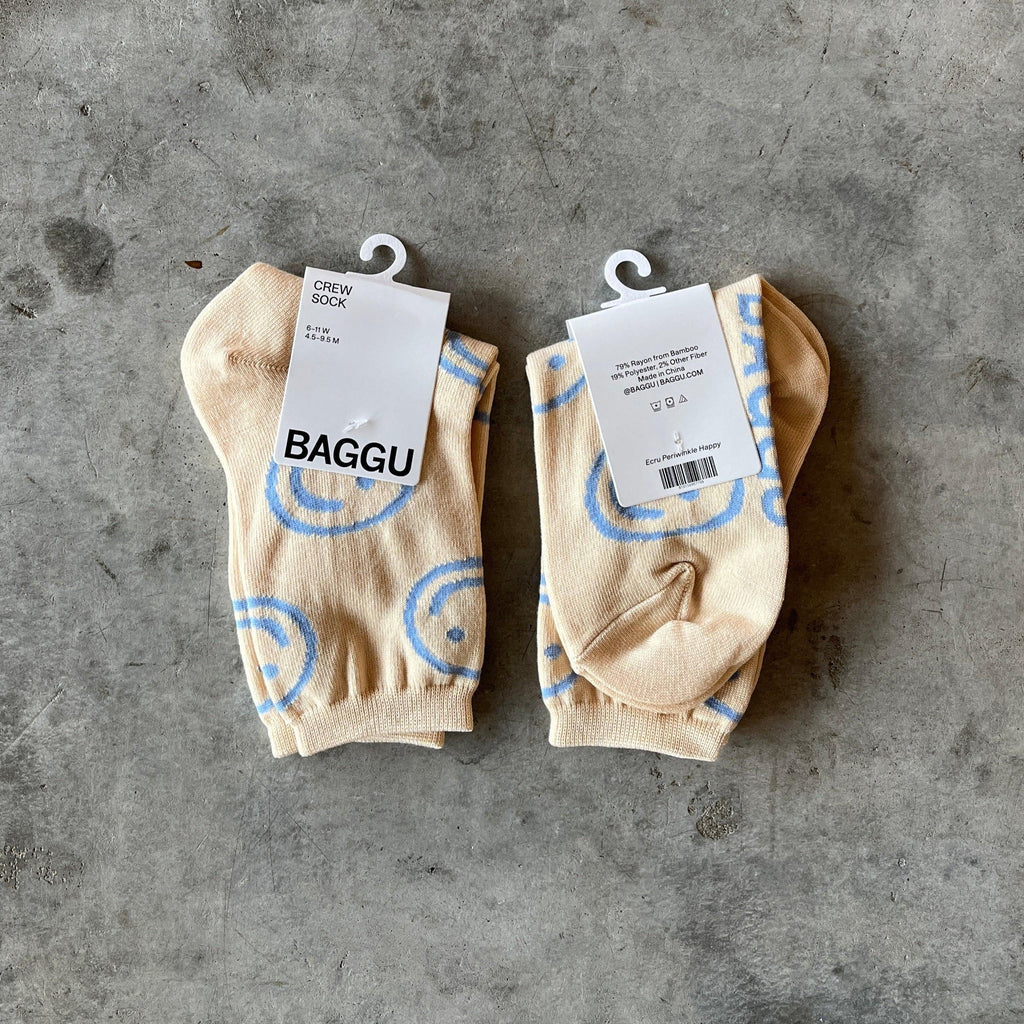 Baggu - Crew Sock - Ecru Periwinkle Happy - Shop Duet