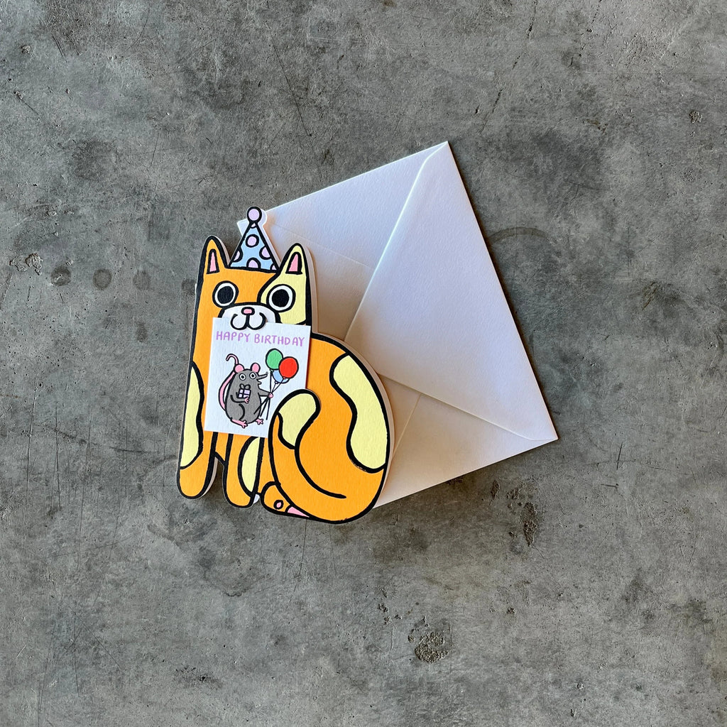 Wrap Magazine - 'Cat with Mini Card' Greetings Card - Shop Duet